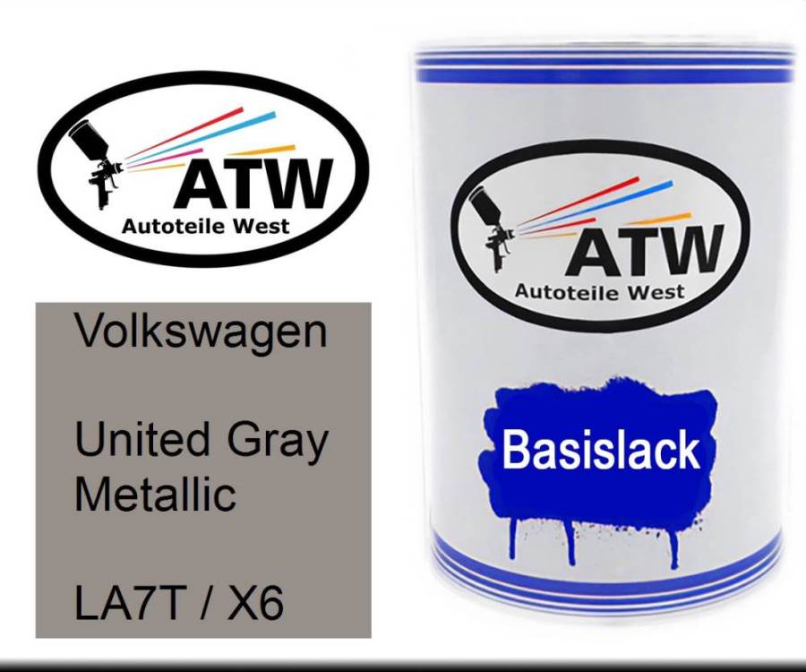 Volkswagen, United Gray Metallic, LA7T / X6: 500ml Lackdose, von ATW Autoteile West.